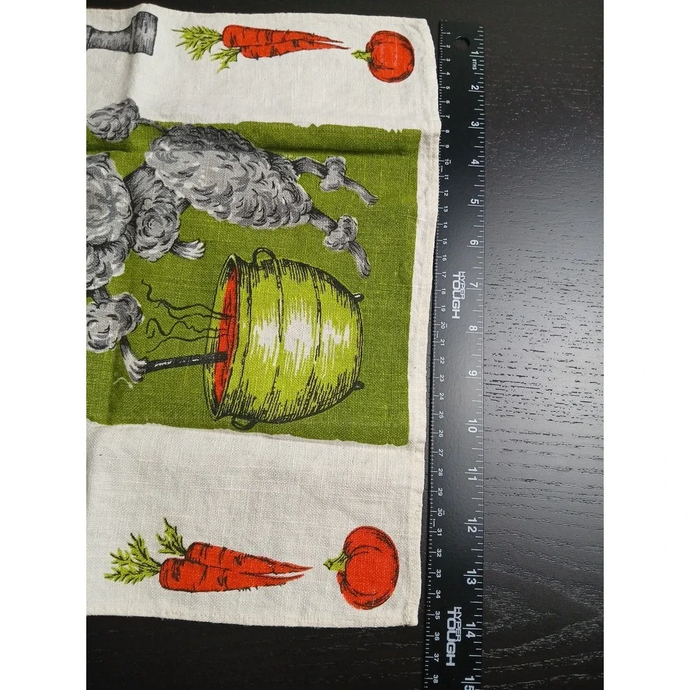 Vintage Printed‎ linen Towel Green & POODLE Dog Cooking Made Poland #457C